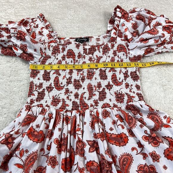 Everlily paisley patterned white and red puffed sleeve smocked milkmaid dress, L - Picture 5 of 9